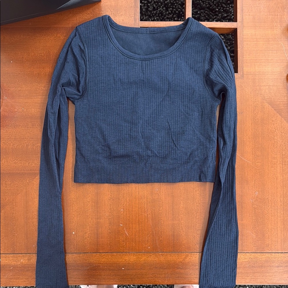 Lululemon Crop Navy Blue Long Sleeve Ribbed Top 4